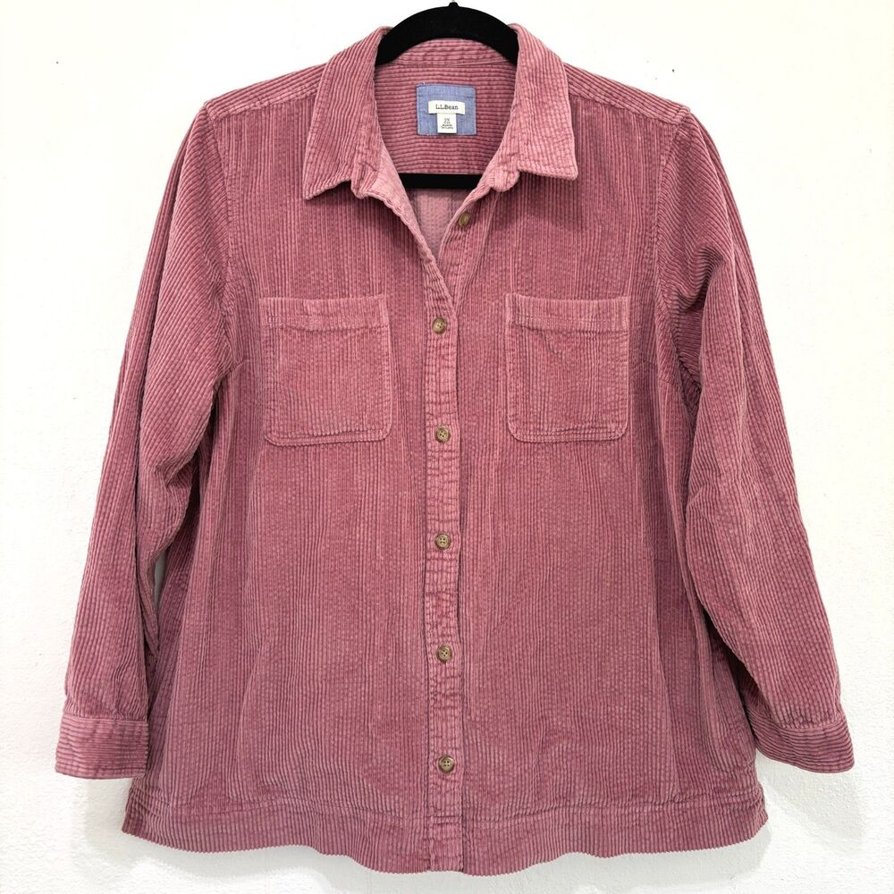 LL Bean Womens Rustic Gorpcore Corduroy Button Up 2XL Wide Wale Outdoor Layering